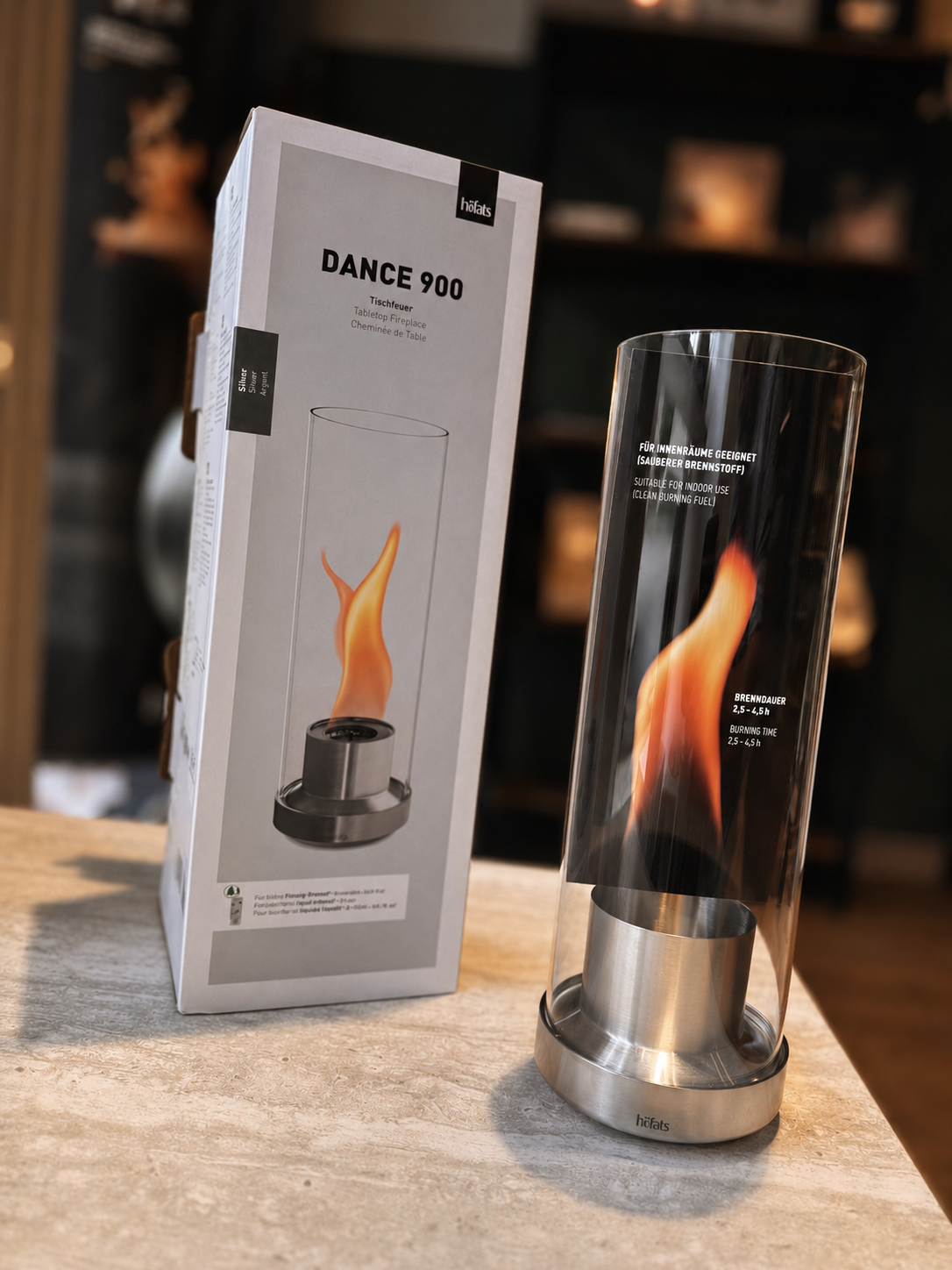 Höfats DANCE 900 Tischfeuer in Silber mit Originalverpackung im Onkel Fritz Laden